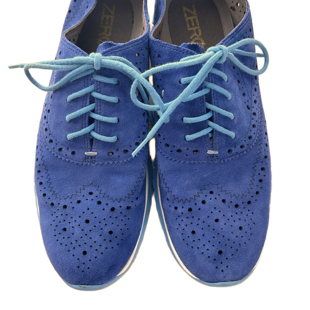 Cole Haan ZeroGrand Shoes Womens 8.5 B Blue Nubuck Leather Wingtip Sneakers - Picture 3 of 9
